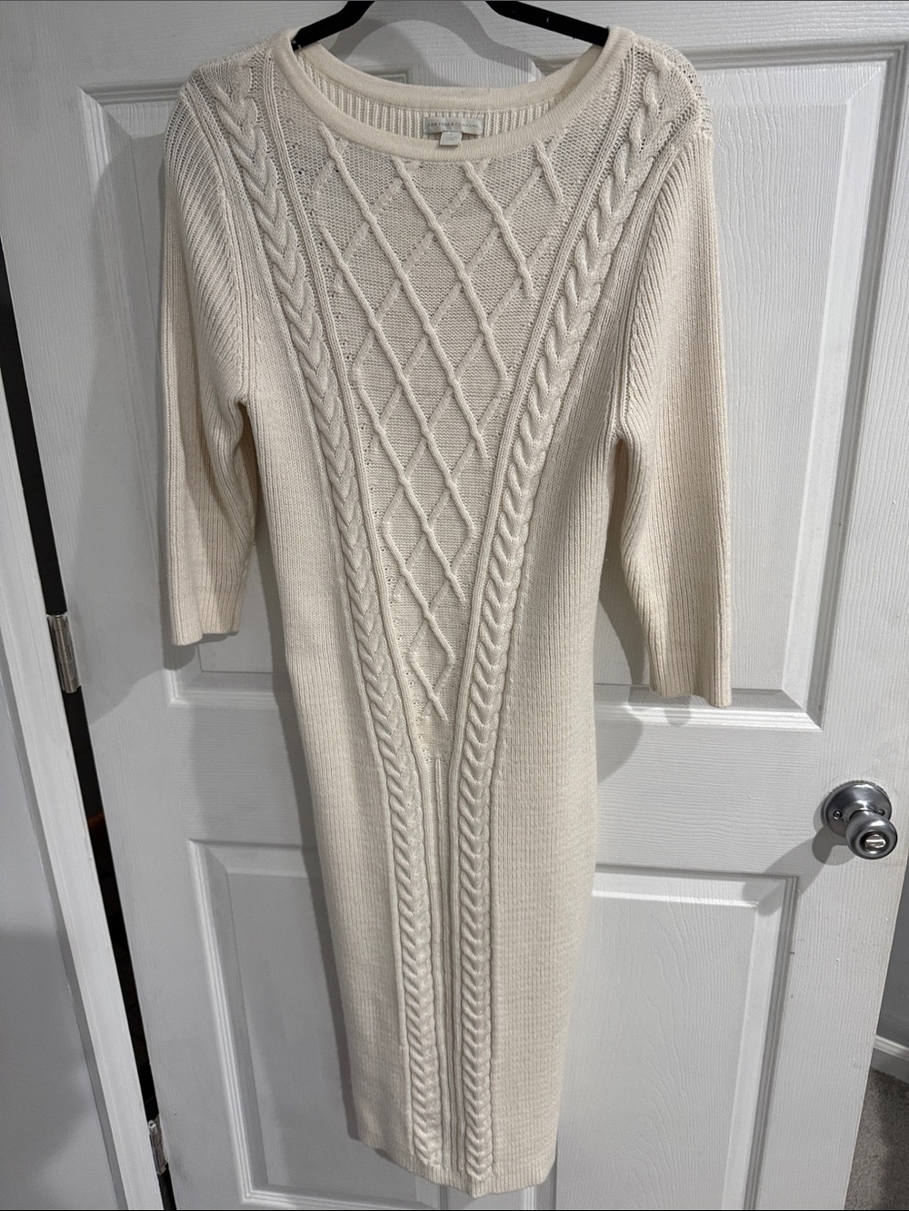 New York & Company Cream Cable-Knit Midi Dress